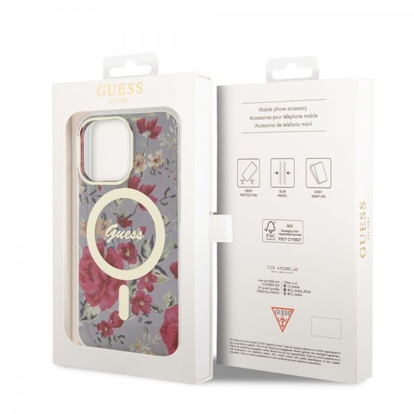 Guess iPhone 13 Pro Skal Flower MagSafe Kaki