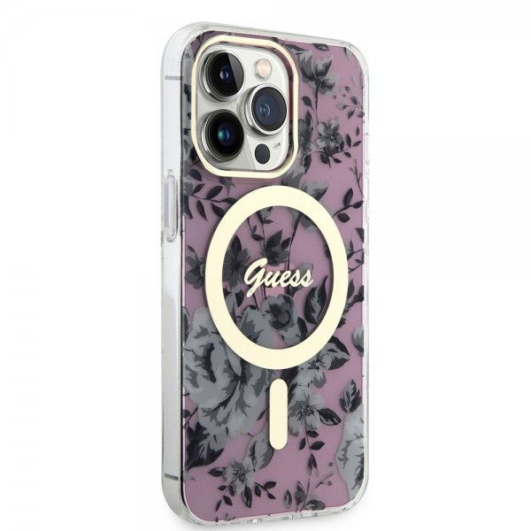 Guess iPhone 13 Pro Skal Flower MagSafe Rosa