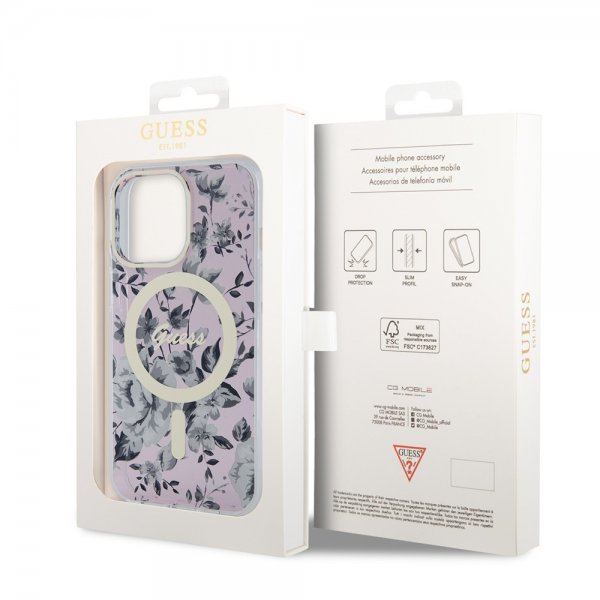 Guess iPhone 13 Pro Skal Flower MagSafe Rosa