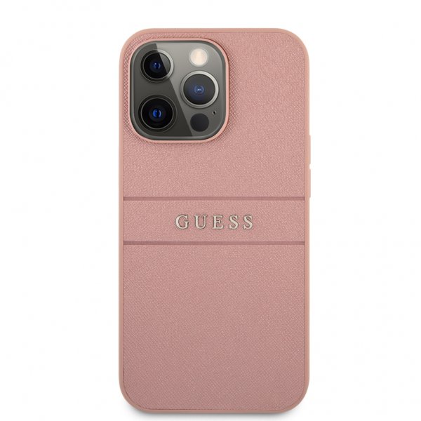 Guess iPhone 13 Pro Skal Hot Stamp Metal Logo Rosa