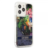 Guess iPhone 13 Pro Skal Liquid Glitter Flower Pattern Blå