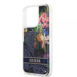 Guess iPhone 13 Pro Skal Liquid Glitter Flower Pattern Blå