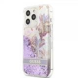 Guess iPhone 13 Pro Skal Liquid Glitter Flower Pattern Lila