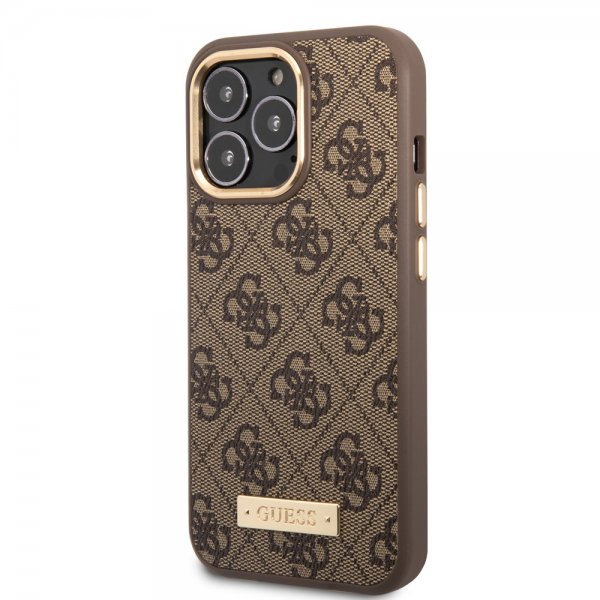Guess iPhone 13 Pro Skal Metal Plate Logo MagSafe Brun
