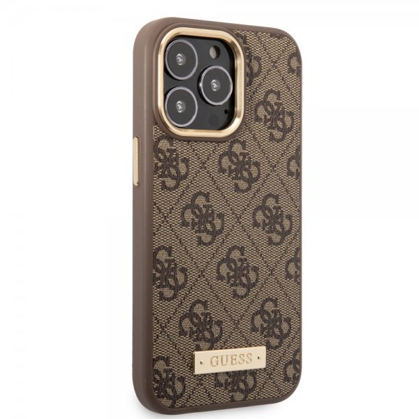 Guess iPhone 13 Pro Skal Metal Plate Logo MagSafe Brun
