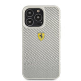 Ferrari iPhone 13 Pro Skal Real Carbon Metal Logo Silver