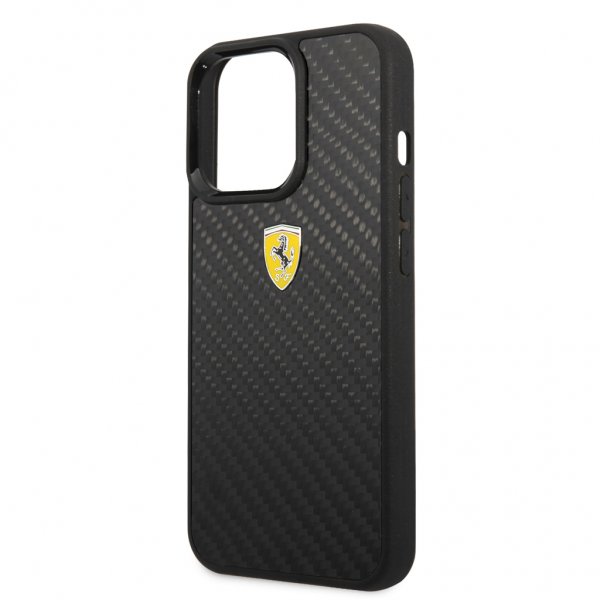 Ferrari iPhone 13 Pro Skal Real Carbon Metal Logo Svart