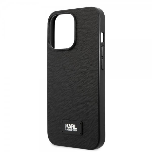Karl Lagerfeld iPhone 13 Pro Skal Saffiano Metal Plaque Svart