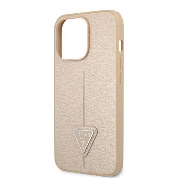 Guess iPhone 13 Pro Skal Saffiano Metal Triangle Beige