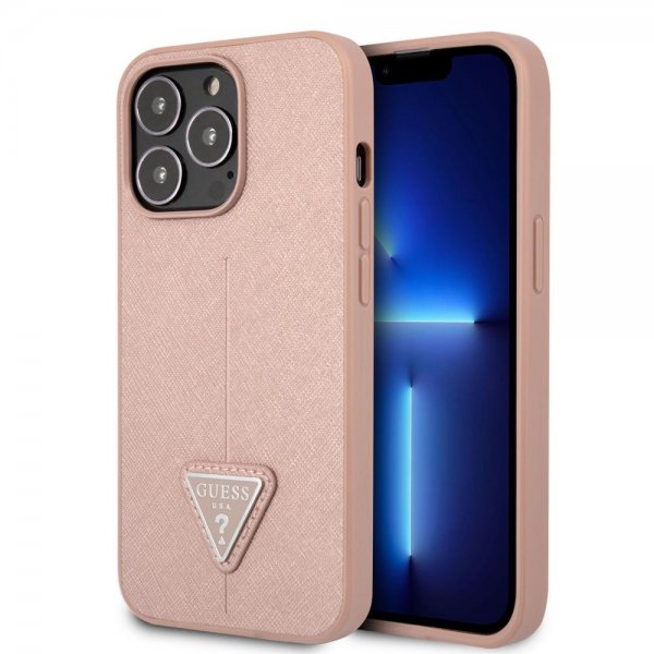 Guess iPhone 13 Pro Skal Saffiano Metal Triangle Rosa