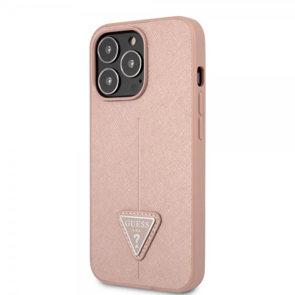 Guess iPhone 13 Pro Skal Saffiano Metal Triangle Rosa