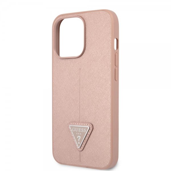 Guess iPhone 13 Pro Skal Saffiano Metal Triangle Rosa
