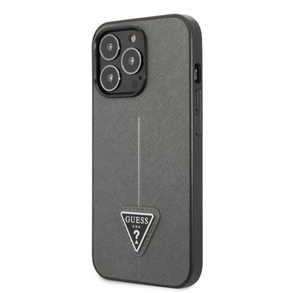 Guess iPhone 13 Pro Skal Saffiano Metal Triangle Silver