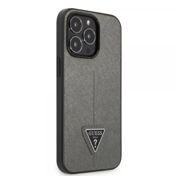 Guess iPhone 13 Pro Skal Saffiano Metal Triangle Silver