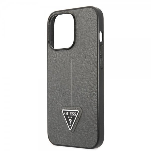 Guess iPhone 13 Pro Skal Saffiano Metal Triangle Silver