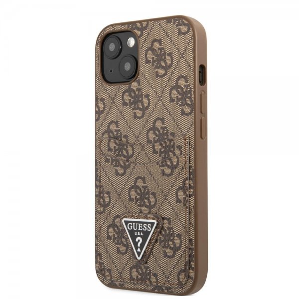 Guess iPhone 13 Skal Double Cardslot Metal Triangle Brun