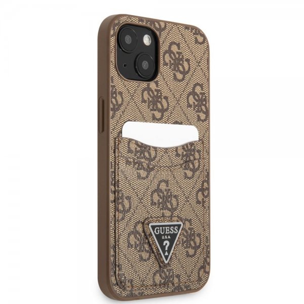Guess iPhone 13 Skal Double Cardslot Metal Triangle Brun
