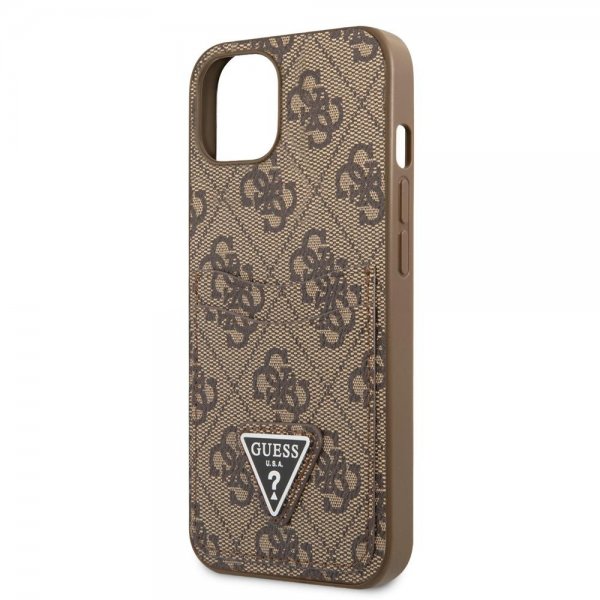 Guess iPhone 13 Skal Double Cardslot Metal Triangle Brun