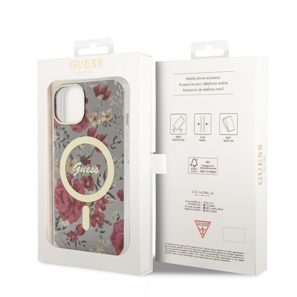 Guess iPhone 13 Skal Flower MagSafe Kaki