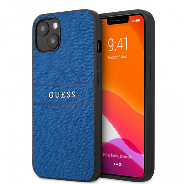 Guess iPhone 13 Skal Hot Stamp Metal Logo Blå