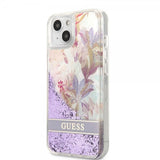 Guess iPhone 13 Skal Liquid Glitter Flower Pattern Lila
