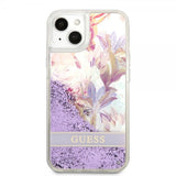 Guess iPhone 13 Skal Liquid Glitter Flower Pattern Lila
