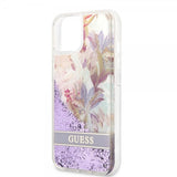 Guess iPhone 13 Skal Liquid Glitter Flower Pattern Lila