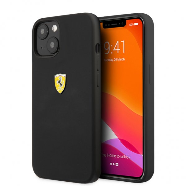 Ferrari iPhone 13 Skal Liquid Silicone Metal Logo Svart