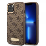 Guess iPhone 13 Skal Metal Plate Logo MagSafe Brun