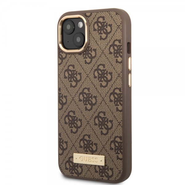 Guess iPhone 13 Skal Metal Plate Logo MagSafe Brun