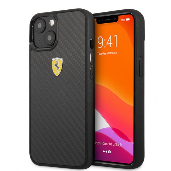 Ferrari iPhone 13 Skal Real Carbon Metal Logo Svart