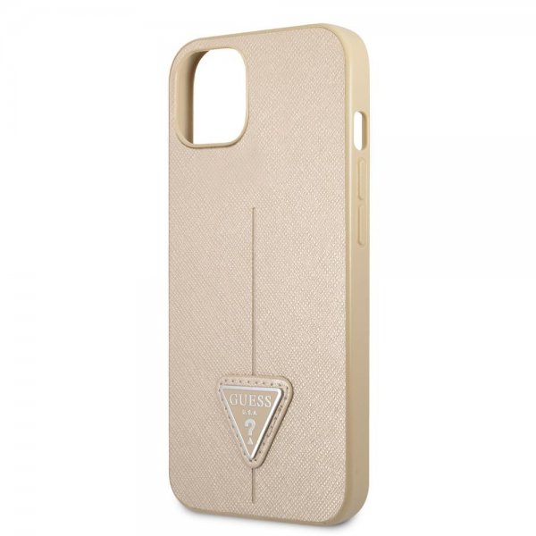 Guess iPhone 13 Skal Saffiano Metal Triangle Beige
