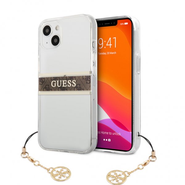 Guess iPhone 13 Skal Stripe Charm Brun