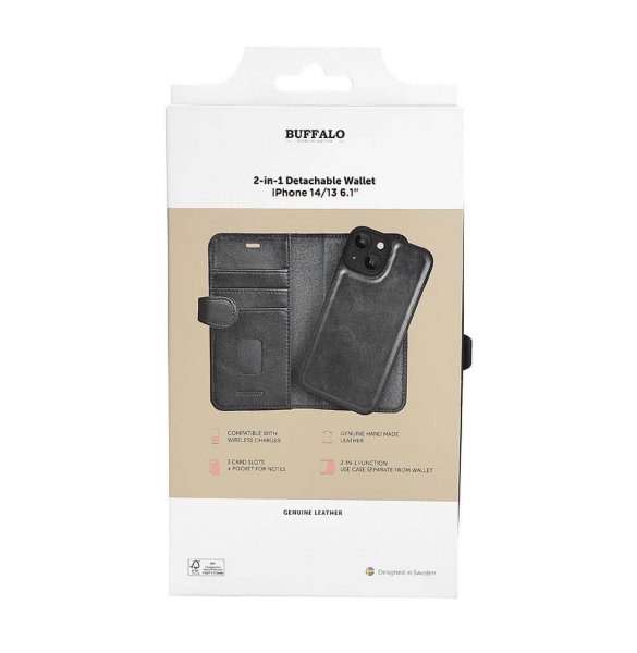 Buffalo iPhone 13/14/15 Fodral 2-in-1 Detachable Wallet Svart