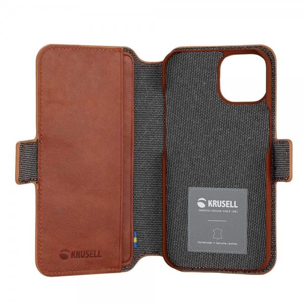 Krusell iPhone 14 Fodral Leather PhoneWallet Cognac