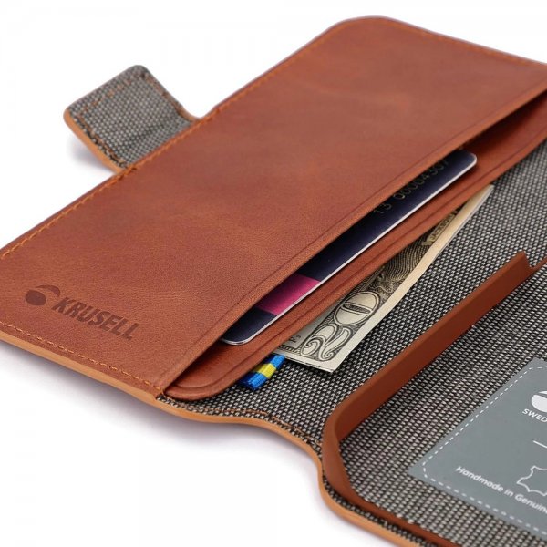 Krusell iPhone 14 Fodral Leather PhoneWallet Cognac