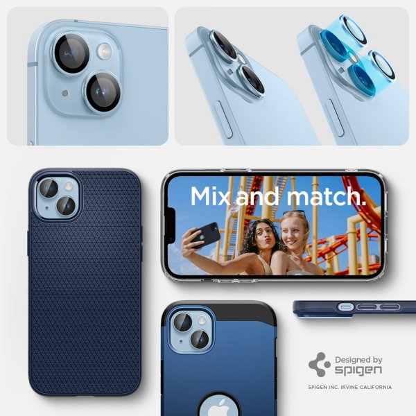 Spigen iPhone 14/iPhone 14 Plus Kameraskydd GLAS.tR EZ Fit Optik Pro Blå 2-pack