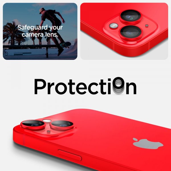Spigen iPhone 14/iPhone 14 Plus Kameraskydd GLAS.tR EZ Fit Optik Pro Röd 2-pack