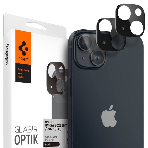 Spigen iPhone 14/iPhone 14 Plus Kameraskydd Glas.tR Optik 2-pack Svart