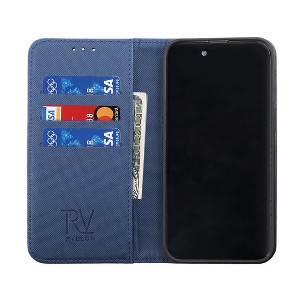 Rvelon iPhone 14 Fodral Utfällbart Kortfack Blå