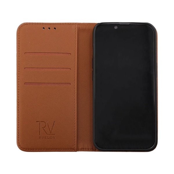 Rvelon iPhone 14 Fodral Utfällbart Kortfack Brun