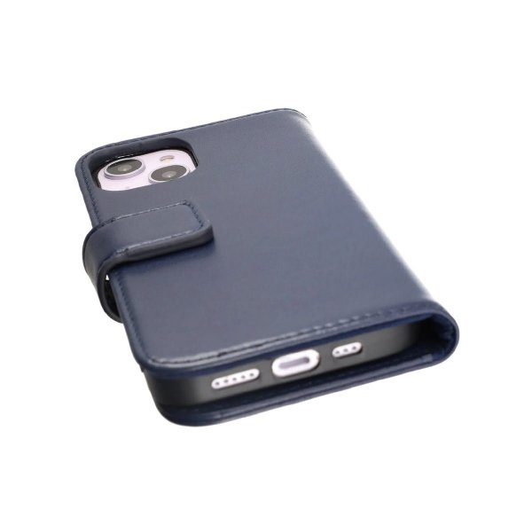 Rvelon iPhone 14 Fodral Äkta läder Kortfack Blå