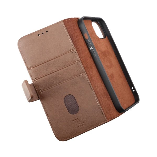 Rvelon iPhone 14 Fodral Äkta läder Kortfack Brun