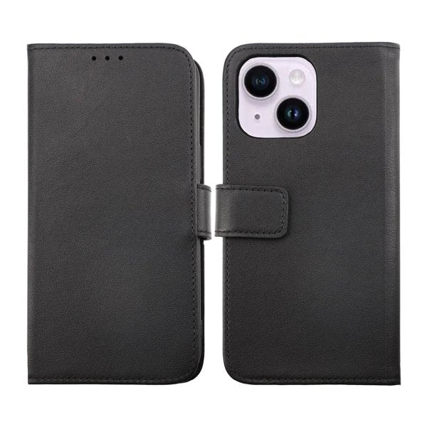 Rvelon iPhone 14 Fodral Äkta läder Kortfack Svart