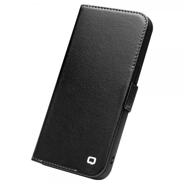 Qialino iPhone 14 Plus Fodral Äkta Läder Svart