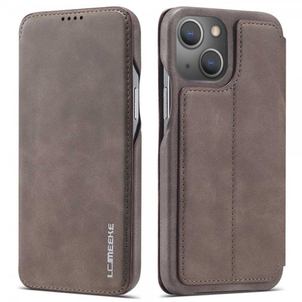 Lc.Imeeke iPhone 14 Plus Fodral Flip Mörkbrun