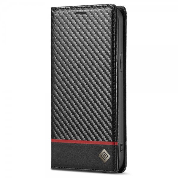 Lc.Imeeke iPhone 14 Plus Fodral Kolfibertextur Röd Stripe Horizontal