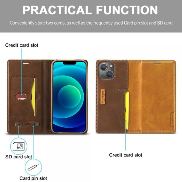 Lc.Imeeke iPhone 14 Plus Fodral Kortfack Utsida Brun