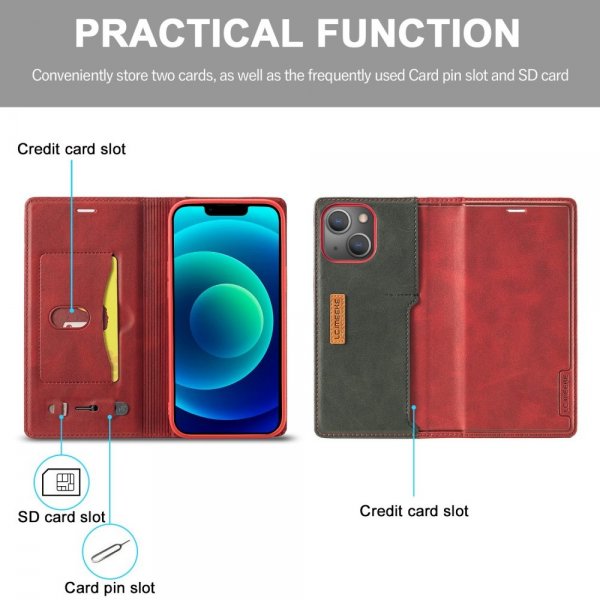 Lc.Imeeke iPhone 14 Plus Fodral Kortfack Utsida Röd