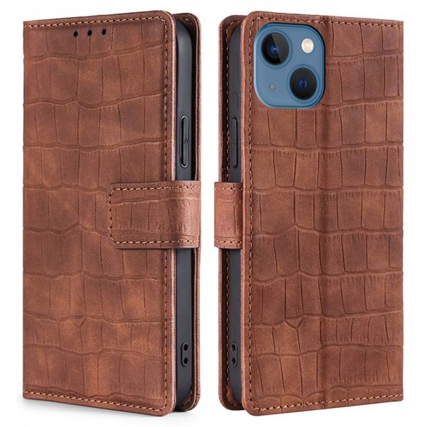 iPhone 14 Plus Fodral Krokodilmönster Brun